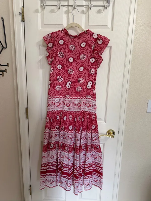 Oliphant Tuckernuck Jaipur Pink Rose Ruffle Bohemian Boho Maxi Dress Flowy - Image 9