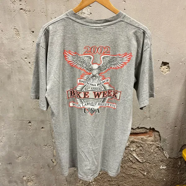 Vintage Y2K 2002 Daytona Beach Eagle Flame Biker Graphic T-Shirt Large L Harley - Image 4
