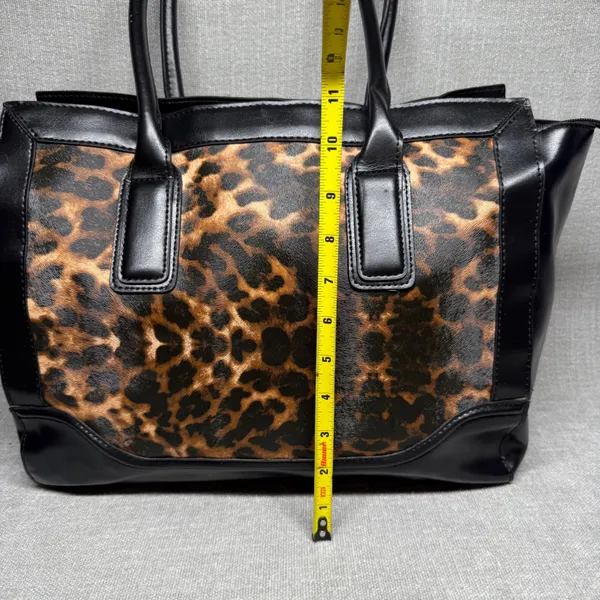 Merona Leopard Print Tote Bag Faux‎ Leather Black Animal Print Handbag Large - Image 4