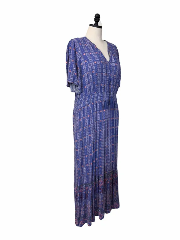 Knox Rose Maxi Dress XXL Blue Floral Tassel Tie Tiered Flutter Sleeve Cottage - Image 3