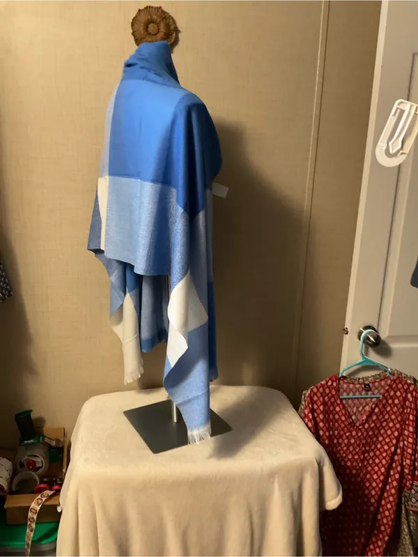 Blue Striped Lightweight Wrap Shawl - Classic Blue - Image 2