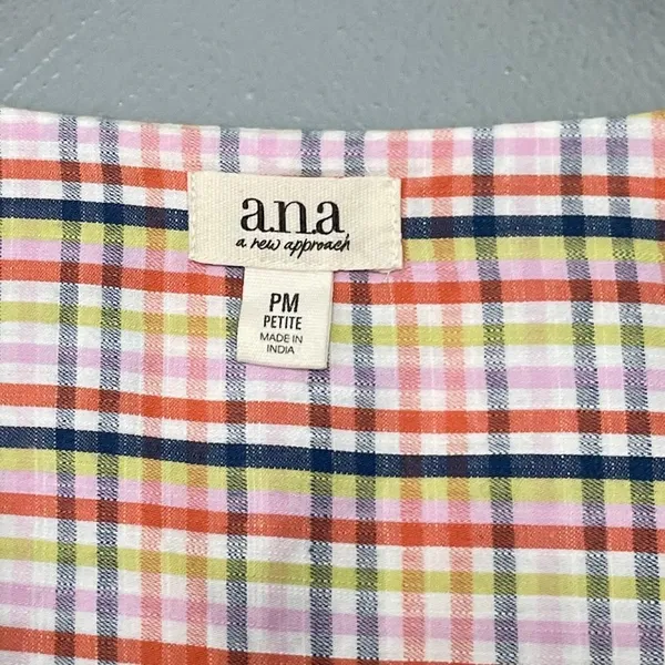 Gingham Plaid Cropped Top Size Petite Medium Button Up Cotton Country Preppy - Image 3