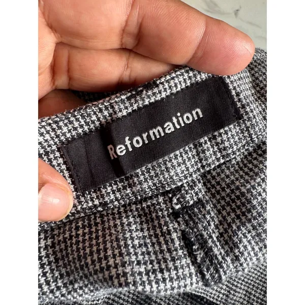 Reformation 100%‎ Linen Wide Leg Pants Houndstooth Black White Size 0 - Image 3
