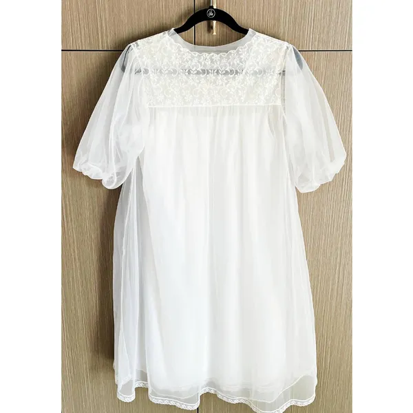 VTG Radcliffe 40s MCM Sheer Lace Babydoll Robe Gown Boudoir *READ* Coquette - Image 3