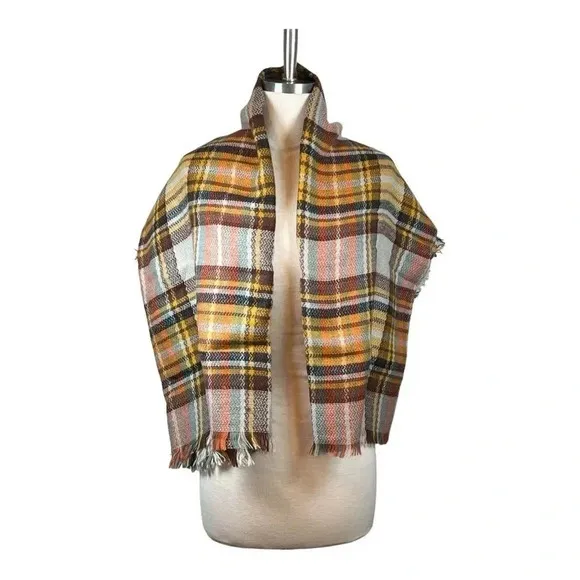 Plaid Blanket Scarf Womens OS‎ Multicolor Oversized Cozy Fall Wrap Shawl Tartan - Image 2