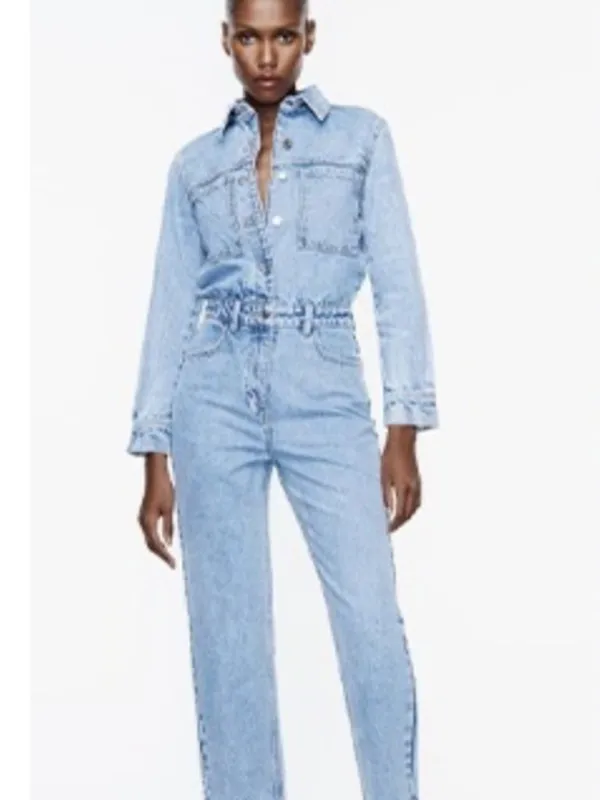 NWT ZARA Light Wash Denim Jumpsuit Boiler Long Sleeve Button Front S 0108/236 S - Image 3
