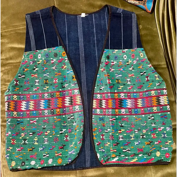 Handmade Embroidered Woven Vest Colorful Folk Art Boho Layering Piece - Image 2