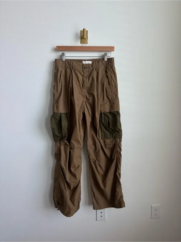 Anthropologie Cargo Parachute Pants Brown Green Baggy Utility Size 28 - Image 6