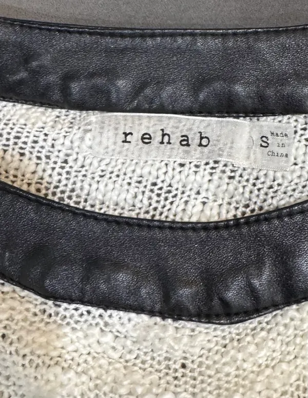 Rehab Cream Cold-Shoulder Knit Sweater with Black Faux Leather Trim - Image 8