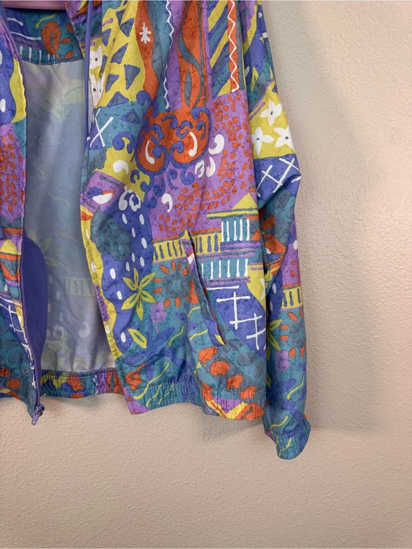 Vintage Blue Pink Pastel 90s Printed Windbreaker Jacket Womens M Casual Colorful - Image 9