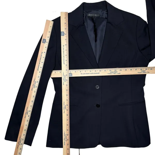 Lafayette 148 Size 12 Classic Navy Blue Wool Blazer Jacket 2 Button $1,298 - Image 9