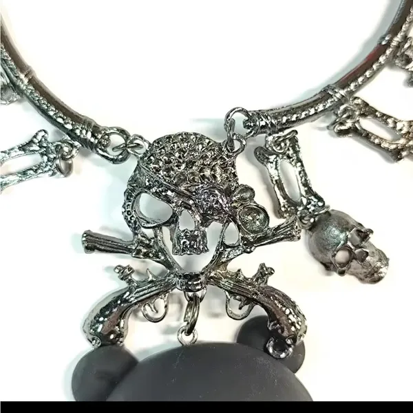 Skull and Bear Pendant Necklace Black - Image 5