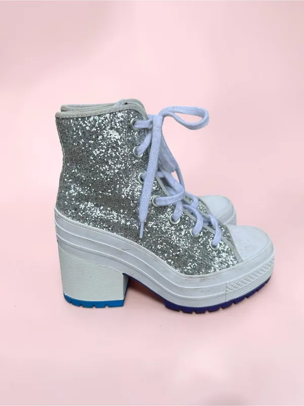 Converse Chuck 70 De Luxe Heel Disco Glam Silver Glitter Pride Chunky women sz 5 - Image 4