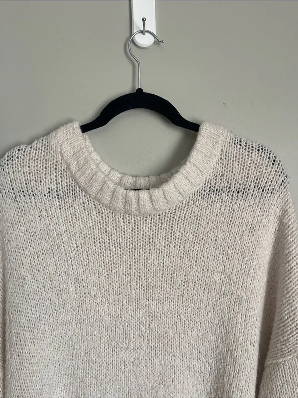 AERIE | Cream Cozy Oversized Crew Knit Sweater Sz L - Image 3