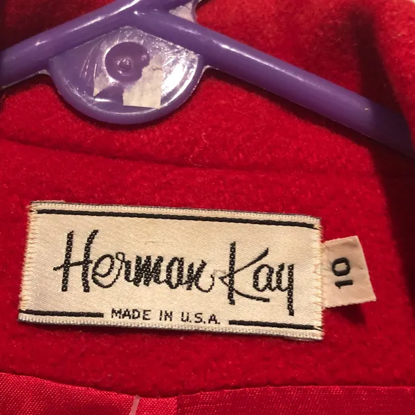 Herman Kay Vintage Red Double-Breasted Wool Blend Coat - Image 2