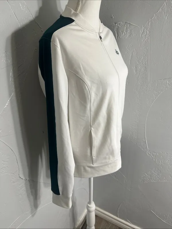 Lady Hanger Tennis Jacket White Green Lightweight Athletic Zip Up. - Image 3