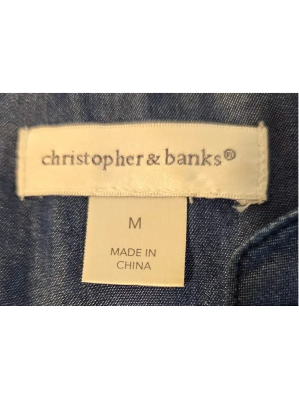 Christopher & Banks Women’s Lyocell Chambray Lace-Up Blouse Dark Denim Medium W - Image 3