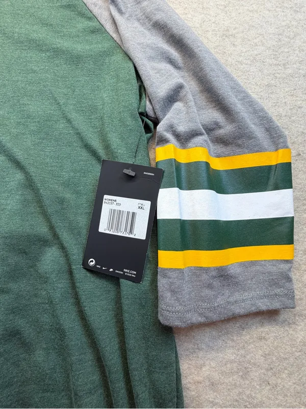 Green Bay Packers Nike Women’s 3/4 Sleeve Raglan Shirt XXL NWT - Image 5