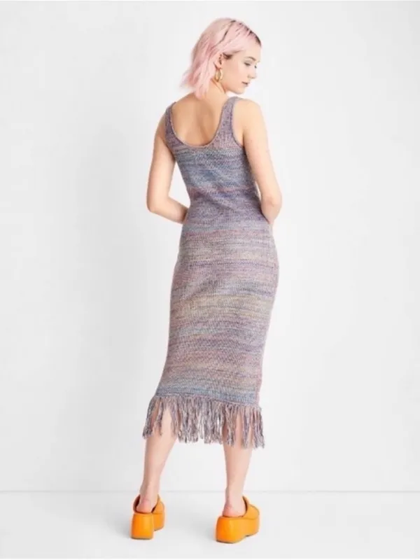 Future Collective Alani Noelle Multicolor Knit Fringe Hem Boho Dress Size Small - Image 5