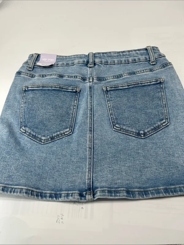 Wax Jean Light Wash Denim Mini Skirt - Image 7