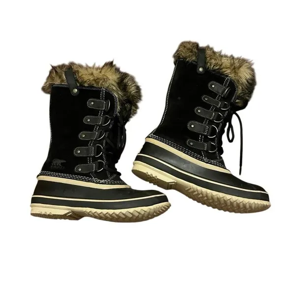 SOREL Joan of Arctic Boots Black Waterproof Winter Snow Boots Faux Fur Size 7 - Image 4