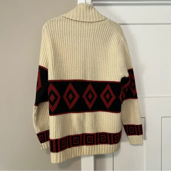 Vintage Cream Cardigan with Bold Color Blocking - Image 3
