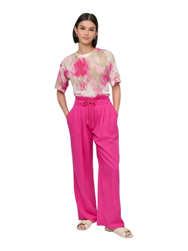 NWT DKNY Drawstring Tie-Front Wide-Leg Paperbag Pants P5DKFB17 Vivid Pink 4 - Image 5