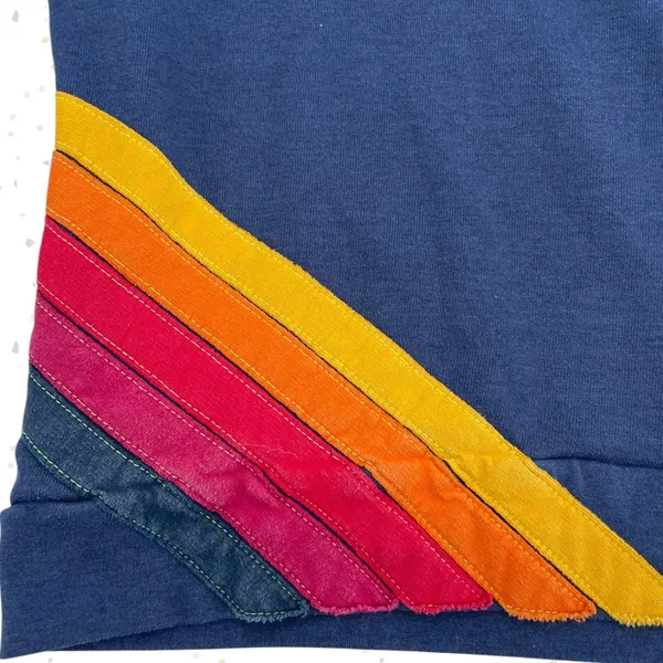 Aviator Nation 5 Stripe Pullover Hoodie Navy Blue Retro Rainbow Pockets Size XS - Image 5