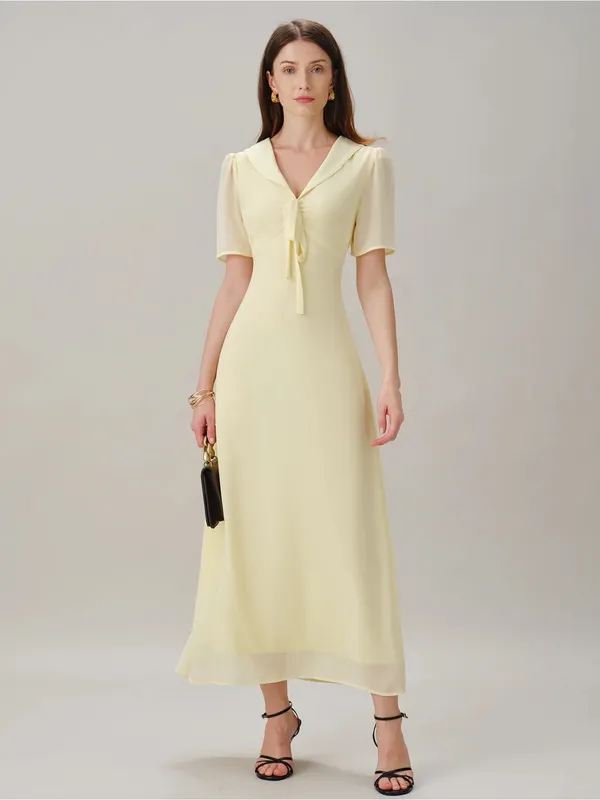 RIHOAS Pale Yellow Tie-Front Maxi Dress - Image 7