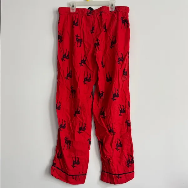 Aerie Red Pajama Pants with Navy Deer Print Size M - Image 6