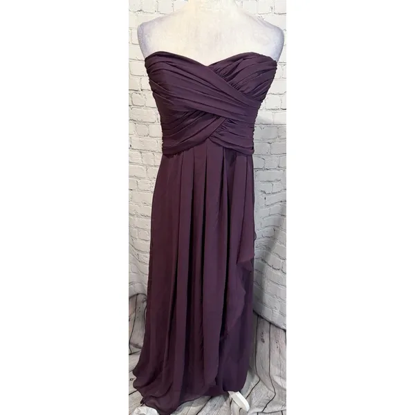 David’s Bridal Strapless Long Chiffon Bridesmaid Prom Party Dress Plum Size 10 - Image 3