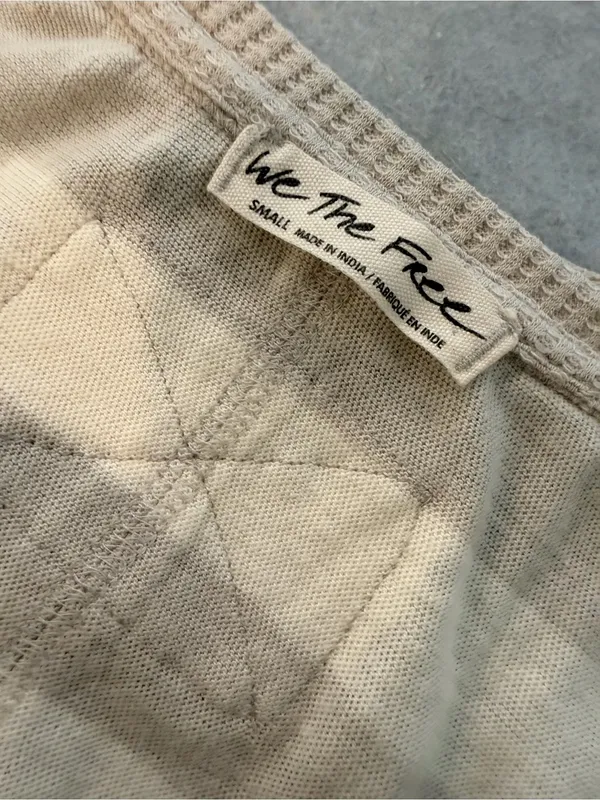 NWOT Free People We The Free Size S Tan Cream Striped Thermal Knit V Neck Top - Image 9