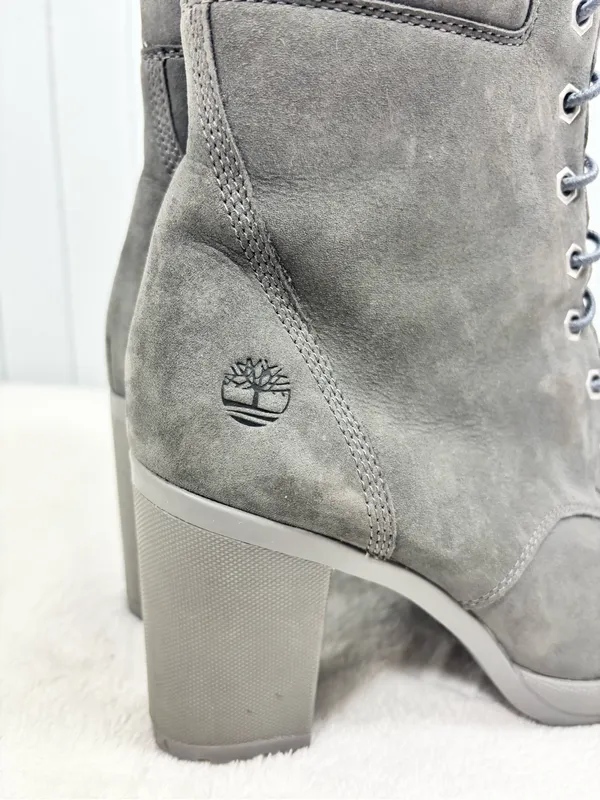 Timberland Women's Dark Gray Suede Lace-Up Block Heel Ankle Boots Size 9 - Image 2