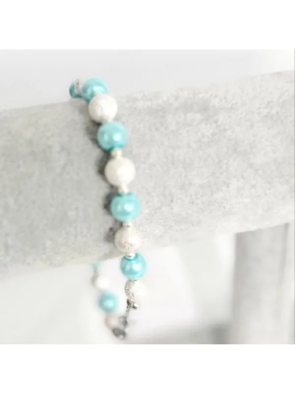 Hand Crafted Ice Blue Silver Beaded Snowflake Charm Bracelet 9 Inch - Image 5