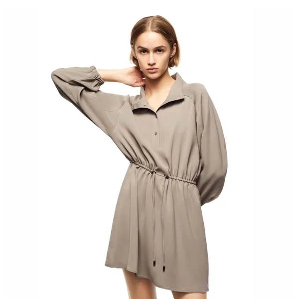 Zara Utility Mini Dress‎ Womens XS Taupe Minimalist Workwear Earthly Modern Chic - Image 3