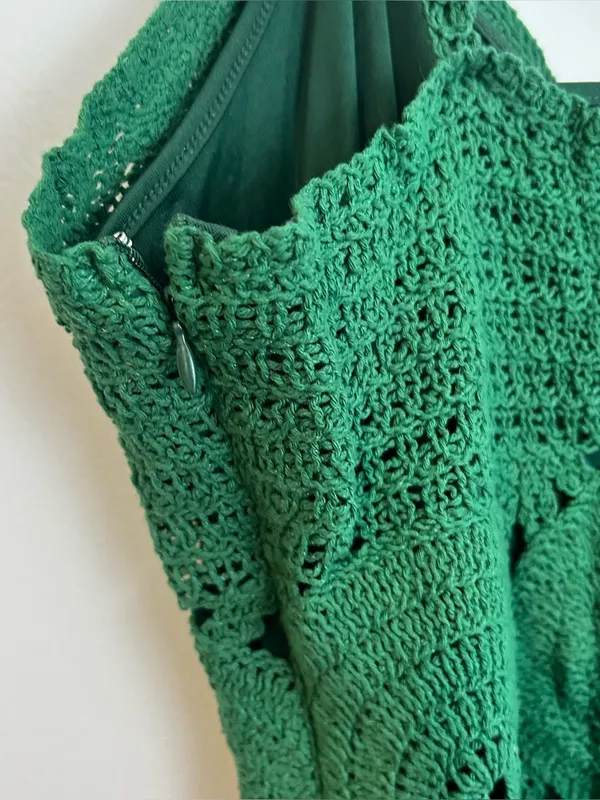 FORE Emerald Green Knit Crochet Sleevless Scallop Cotton Mini Dress Size Large - Image 9