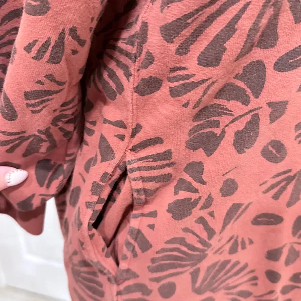 Pact Organic Cotton Sweatshirt Dress Rust Brown Botanical Leaf Print Mini Small - Image 3