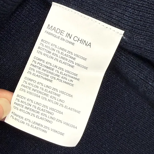 Club Monaco Womens Navy Blue Ribbed Linen Blend Tie Shoulder‎ Midi Dress Size M - Image 8