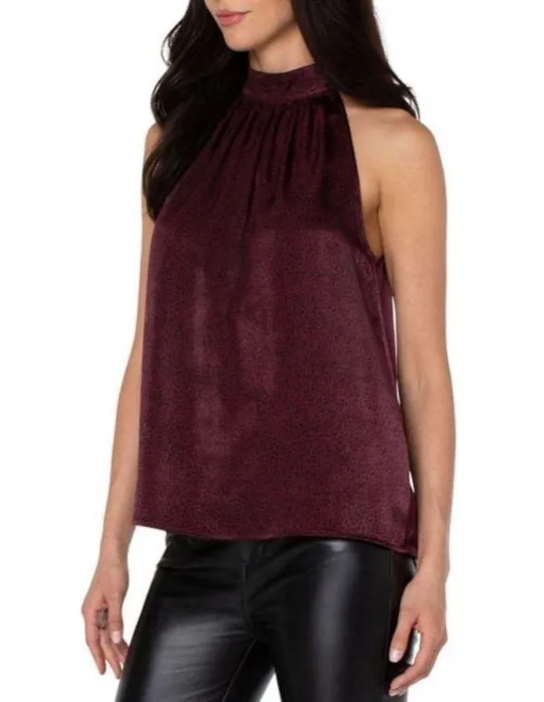 Liverpool Mock Neck Halter Top in Burgundy Leopard Print, NWT, Size S - Image 2