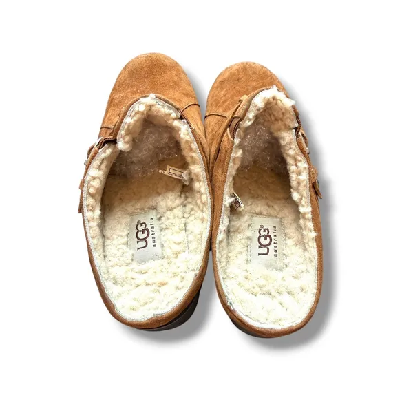 UGG Australia Clog Mules Womens 8.5 Chestnut Suede Shearling Buckle Heel - Image 5