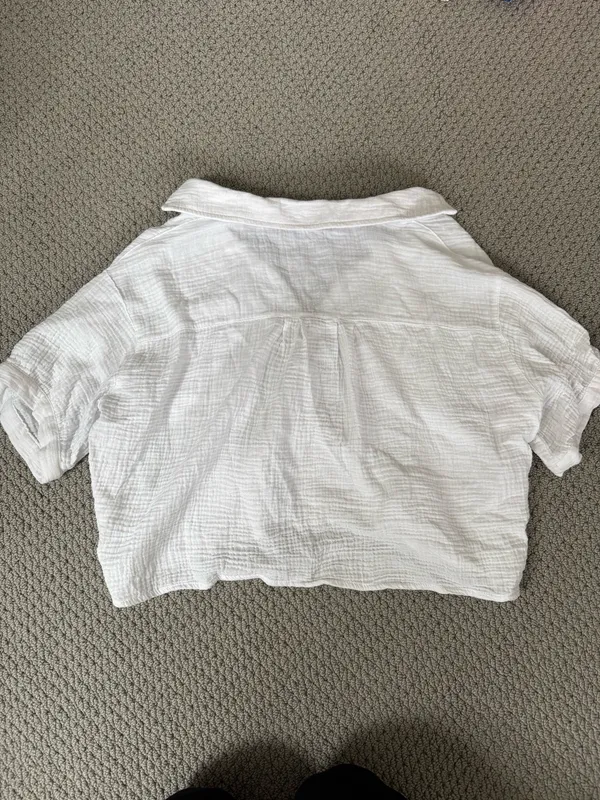 Short Sleeve Linen Button Up White Size M - Image 3