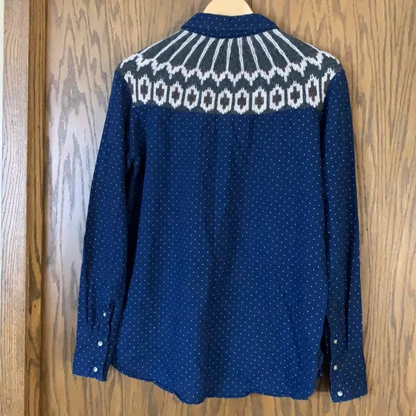 Free people button front knit back navy‎ polka dot top - Image 3