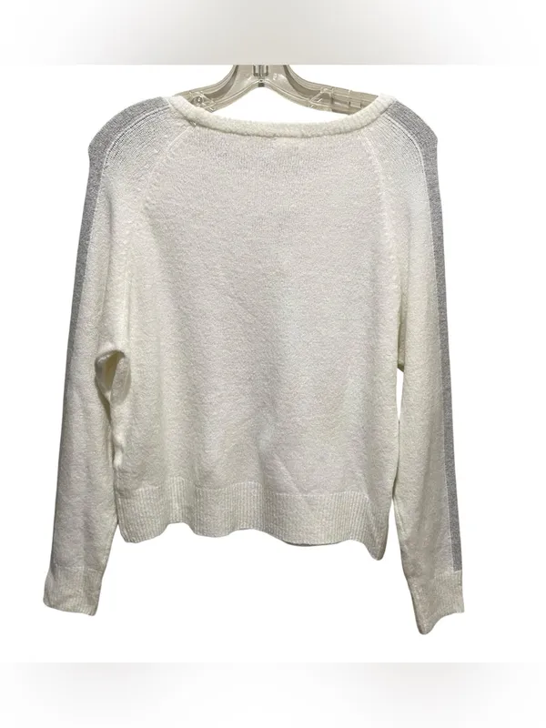 Garage White Gray Stripe Boucle Boat Neck Sweater Long Sleeve Womens Size Medium - Image 7