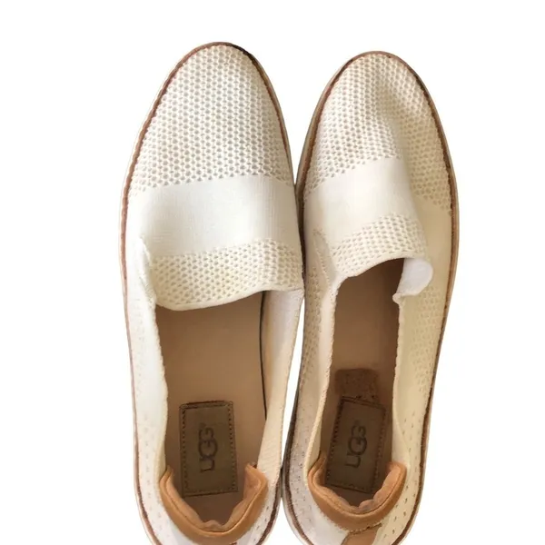 Ugg Sammy Slip On Knit Oxford Shoe Sz.10 Ivory W/Leather Detail Beach Vacay - Image 4