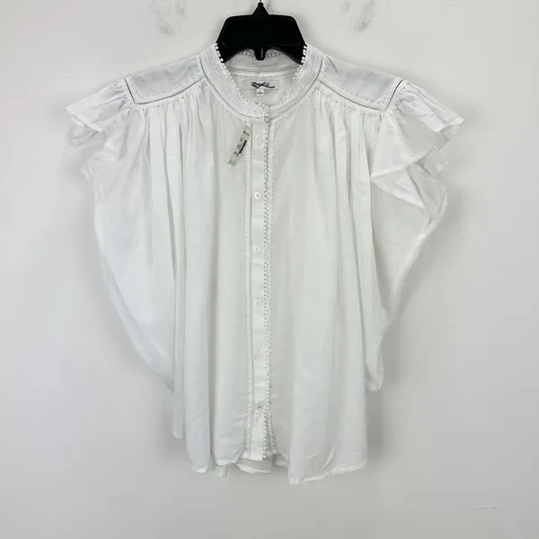 Madewell Shirred Lace Trim Top Blouse Cotton Viscose Lightweight White Large NWT - Image 7
