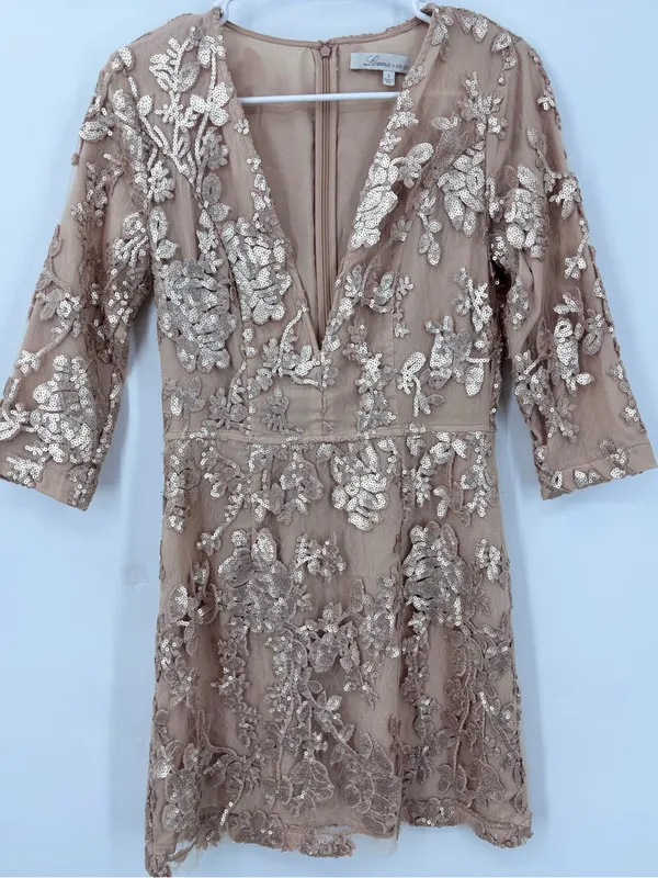 Lovers + Friends Blush Sequin Floral V-Neck Mini Dress - Image 3