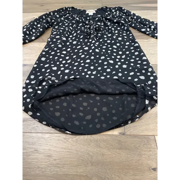 Francesca’s Collection Black White Polka Dot Chiffon Blouson Dress Sz L Ruffle - Image 12