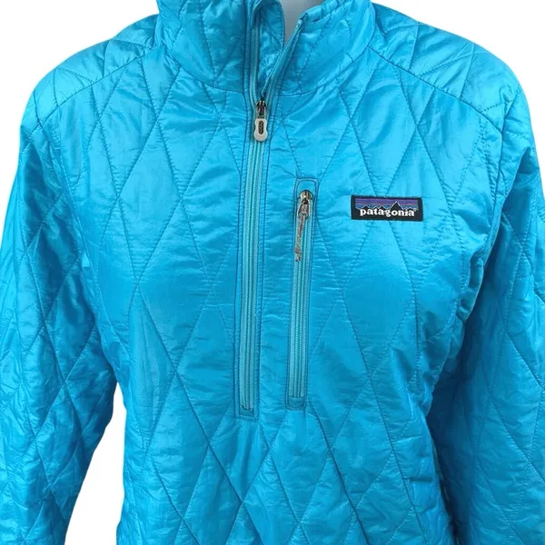 Patagonia Primaloft Blue Quilted Long Sleeve Half Zip Puffer Down Coat Jacket M - Image 3