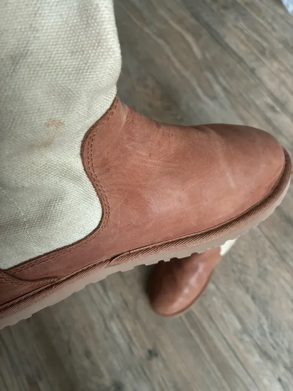 UGG Brown Leather and Cream Canvas Women's Ankle Boots - Image 12