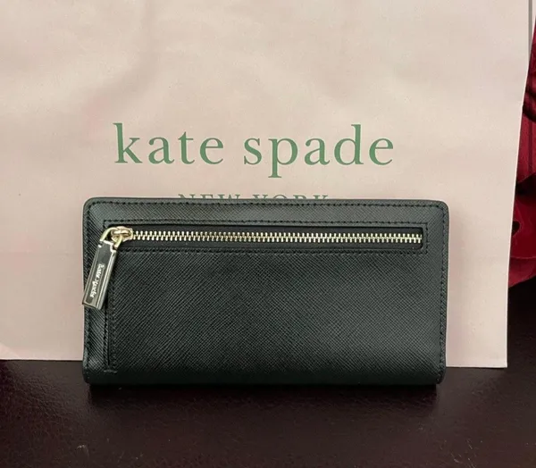 Kate Spade New Staci Large Slim Bifold Wallet Saffiano Leather Black NWT - Image 2